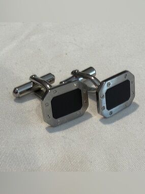 Triton Men's Black and Silver Octagon Screw Cufflinks
